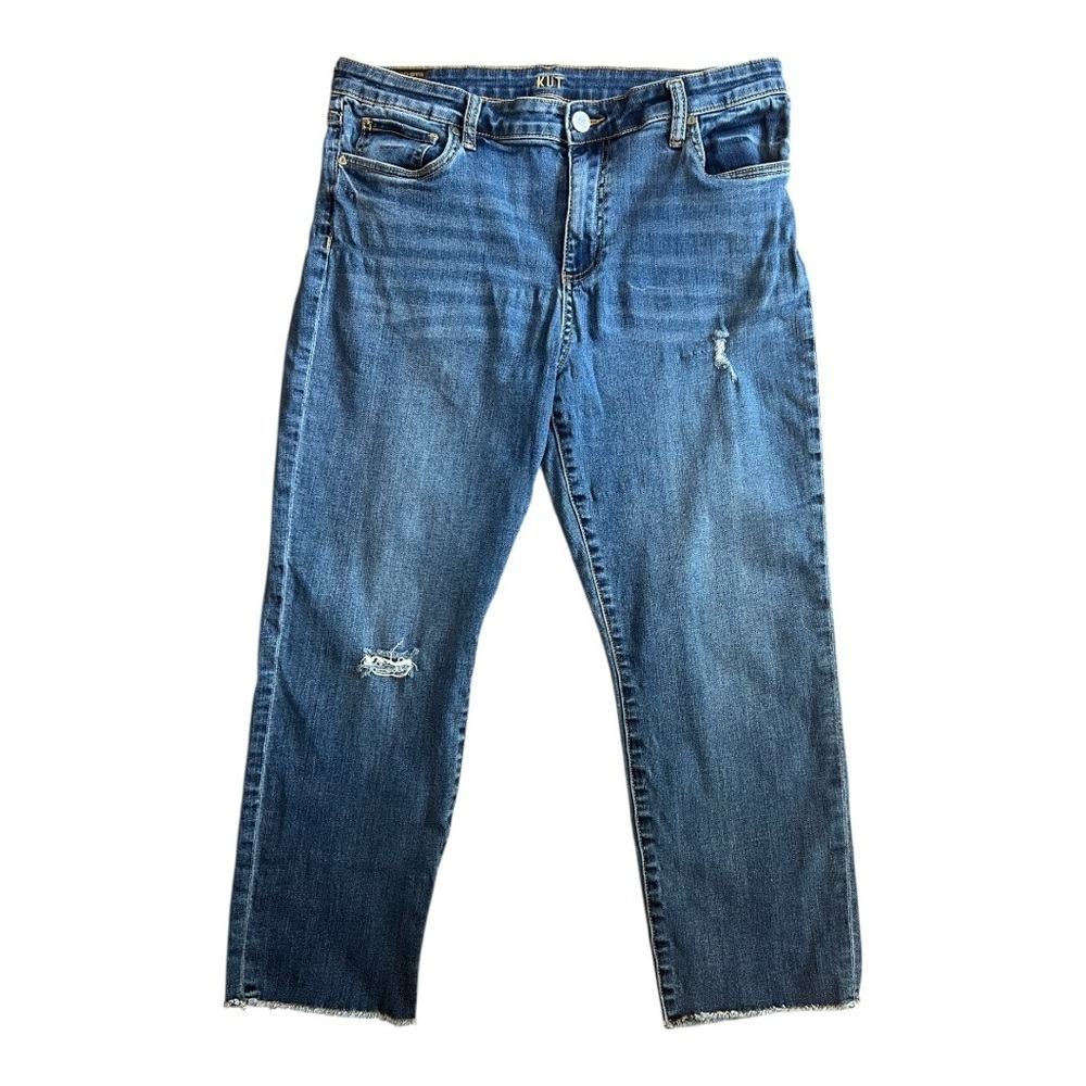 KUT from the Kloth High Rise Crop Straight Leg Blue Jeans Size 14 Women